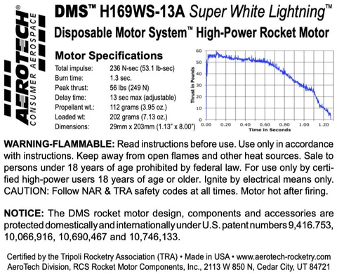 AeroTech H169WS thrust curve