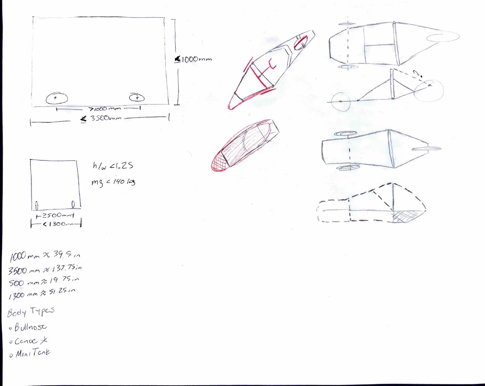 Early chassis sketch, packaging and load paths